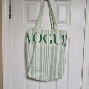 Vogue 2023 Green Striped Canvas Stylish‎ Tote Bag